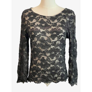 COLDWATER CREEK Whimsigoth Top Womens XS Black Lace Mesh Witchy Grunge Y2K USA
